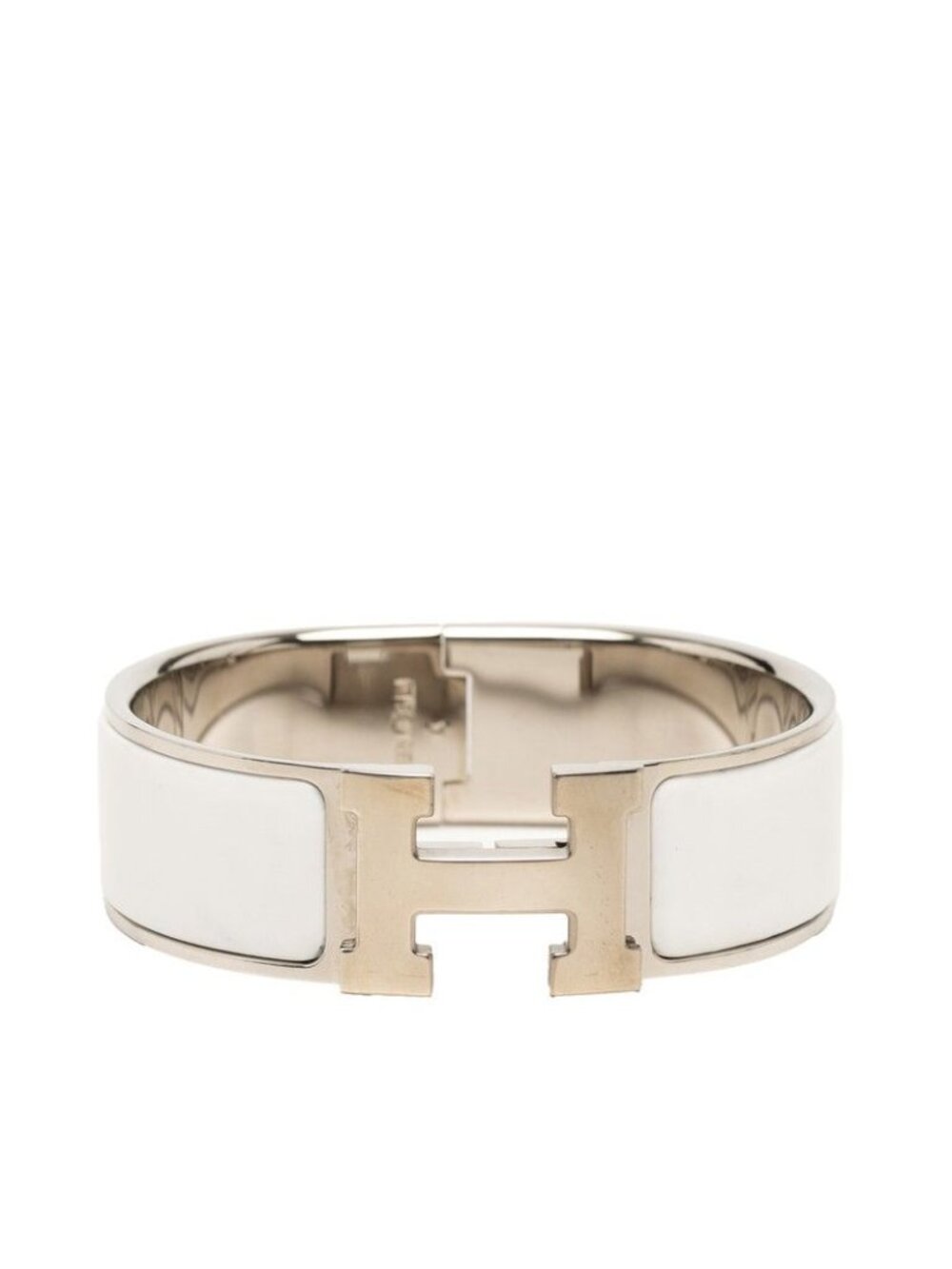 Hermes Clic Clac PM Bracelet Silver White Metal Enamel